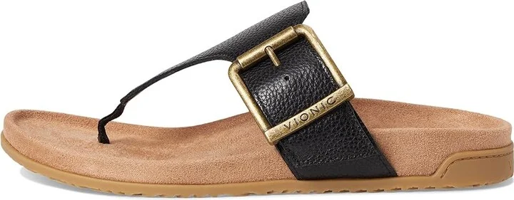 VIONIC Emma Thong Sandals Women's Wedge Shoes Black Leather : 6.5 M - Image 6