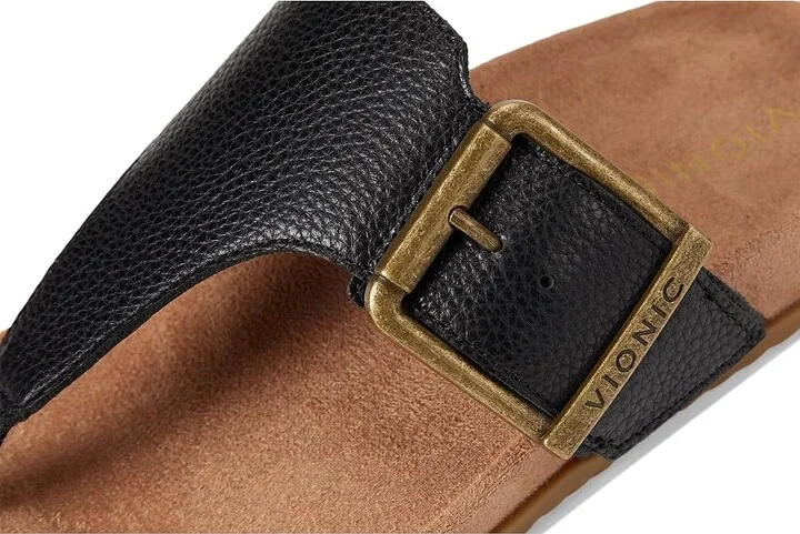 VIONIC Emma Thong Sandals Women's Wedge Shoes Black Leather : 6.5 M - Image 7