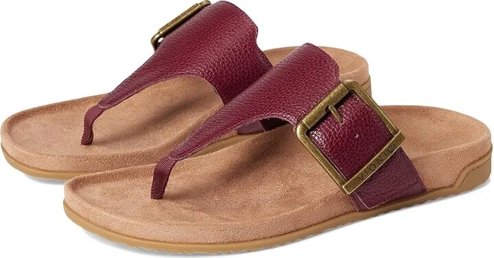 VIONIC Emma Thong Sandals Women's Wedge Shoes Cherry Jubilee : 10 W, Leather