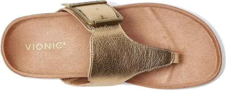 VIONIC Emma Thong Sandals Women's Wedge Shoes Gold Leather : 7 M - Image 2