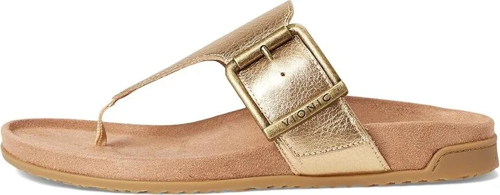 VIONIC Emma Thong Sandals Women's Wedge Shoes Gold Leather : 7 M - Image 6