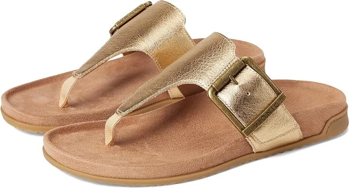 VIONIC Emma Thong Sandals Women's Wedge Shoes Gold Leather : 7 M