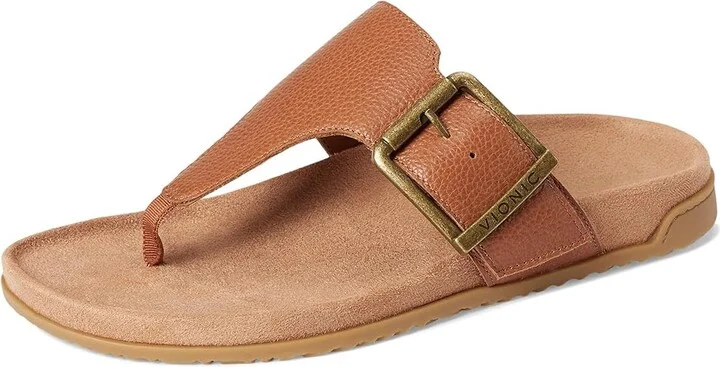 VIONIC Emma Thong Sandals Women's Wedge Shoes Tan Leather : 7.5 M - Image 5