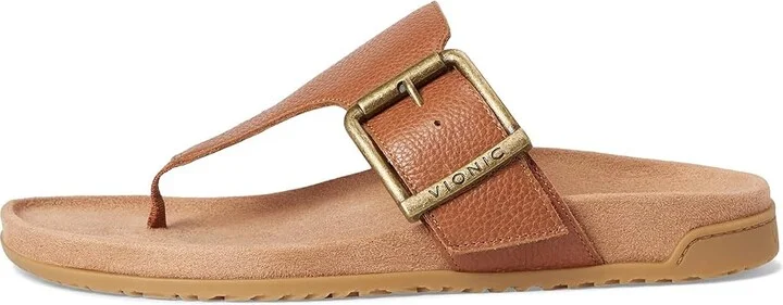 VIONIC Emma Thong Sandals Women's Wedge Shoes Tan Leather : 7.5 M - Image 6