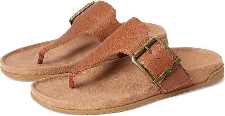 VIONIC Emma Thong Sandals Women's Wedge Shoes Tan Leather : 7.5 M