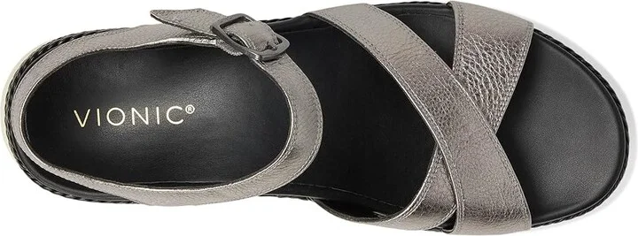 VIONIC Mar Strappy Sandals Women's Wedge Shoes Pewter Leather : 7 M - Image 2