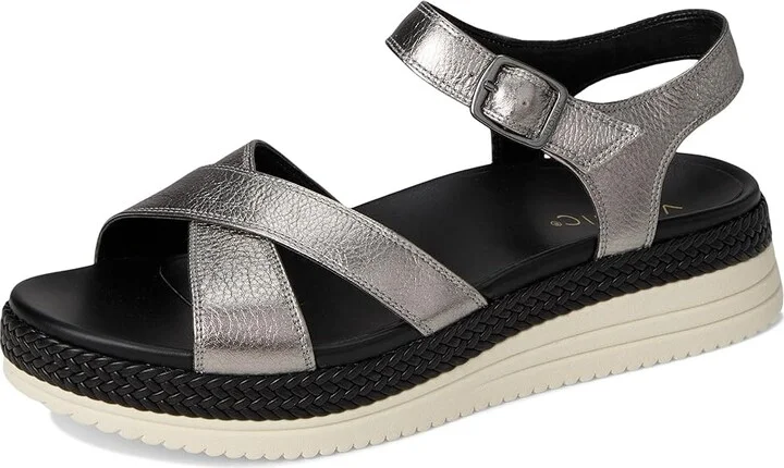 VIONIC Mar Strappy Sandals Women's Wedge Shoes Pewter Leather : 7 M - Image 5