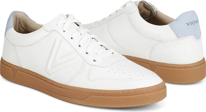 Vionic Mens Lucas Court Sneakers - White/ skyway blue leather - Image 2