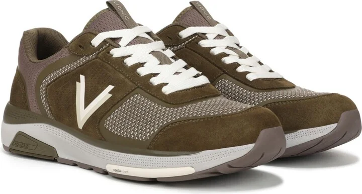 Vionic Men's Walk Strider Knit Walking Shoes - Dark olive knit/suede - Image 2