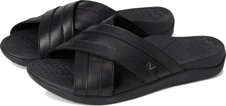 VIONIC Mtide Slide Men's Shoes Black Leather : 10 M, Leather/Rubber