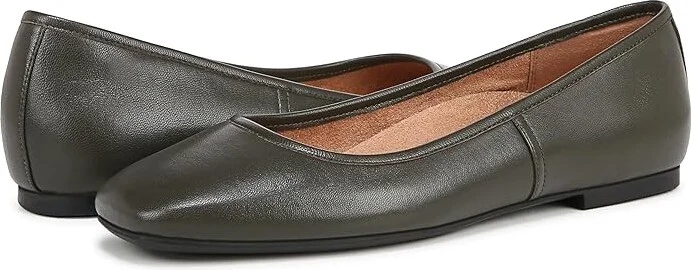 VIONIC Orinda Skimmers Women's Flat Shoes Dark Khaki Green Leather : 10 M