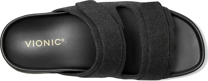 VIONIC Riviera Slide Sandals Women's Wedge Shoes Black : 7 W, Canvas - Image 2