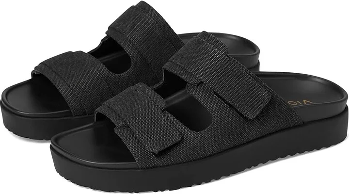 VIONIC Riviera Slide Sandals Women's Wedge Shoes Black : 7 W, Canvas