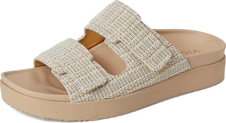VIONIC Riviera Slide Sandals Women's Wedge Shoes Skipper Blue/Gold : 6.5 W, Canvas - Image 5