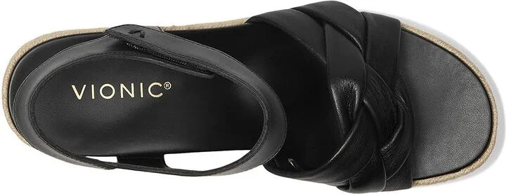 VIONIC Saratoga Espadrille Sandals Women's Wedge Shoes Black Leather : 11 M - Image 2