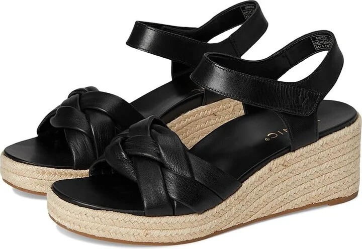 VIONIC Saratoga Espadrille Sandals Women's Wedge Shoes Black Leather : 11 M
