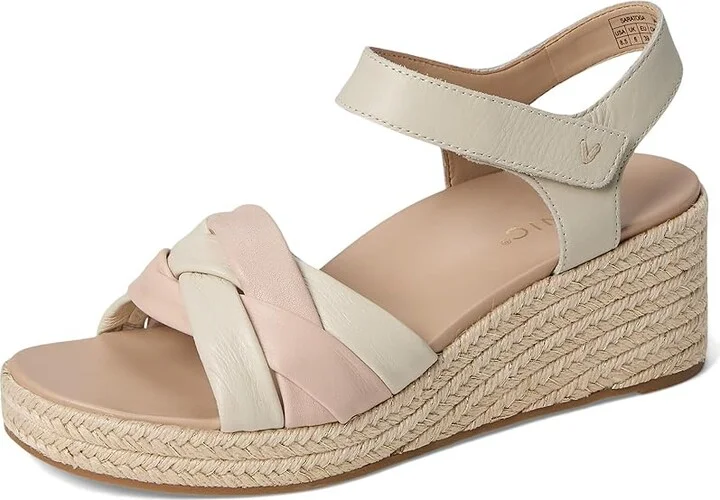 VIONIC Saratoga Espadrille Sandals Women's Wedge Shoes Cream/Cameo Rose : 9 W, Leather - Image 5