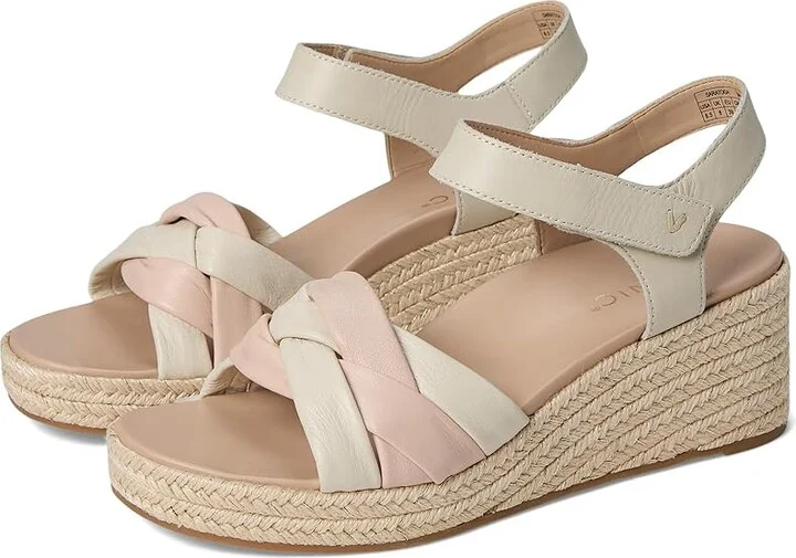 VIONIC Saratoga Espadrille Sandals Women's Wedge Shoes Cream/Cameo Rose : 9 W, Leather