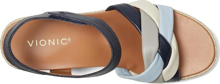 VIONIC Saratoga Espadrille Sandals Women's Wedge Shoes Navy : 10 M, Leather - Image 2