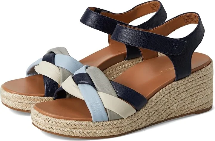 VIONIC Saratoga Espadrille Sandals Women's Wedge Shoes Navy : 10 M, Leather