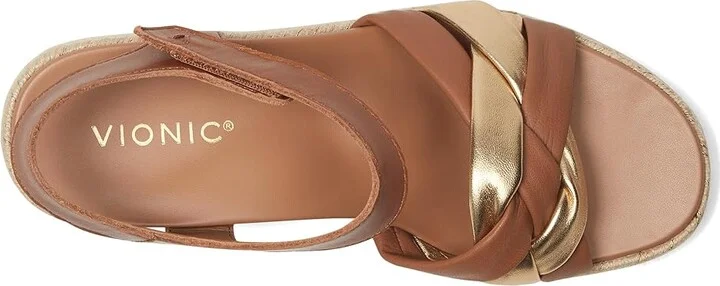 VIONIC Saratoga Espadrille Sandals Women's Wedge Shoes Tan/Gold Leather : 9 M - Image 2