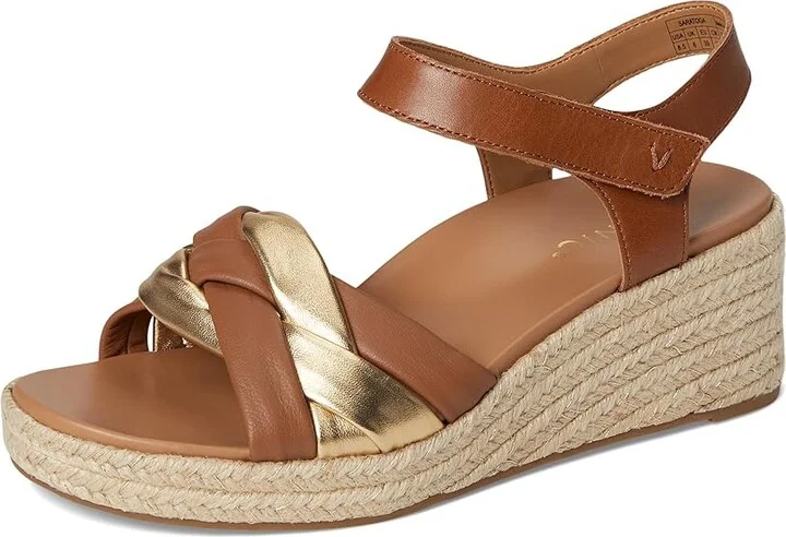 VIONIC Saratoga Espadrille Sandals Women's Wedge Shoes Tan/Gold Leather : 9 M - Image 5
