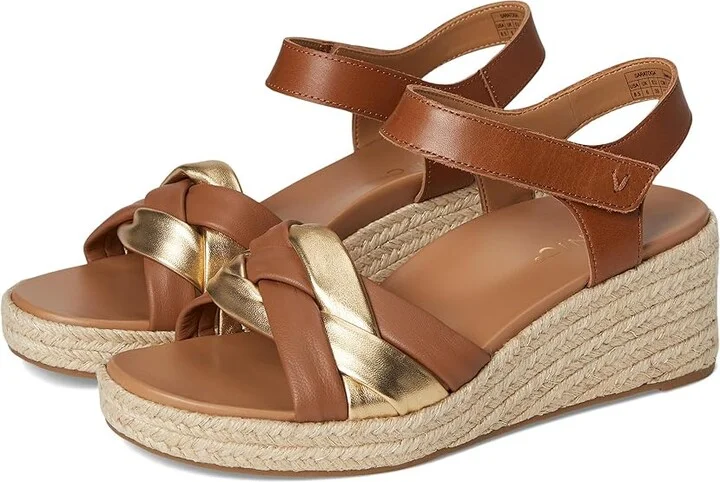VIONIC Saratoga Espadrille Sandals Women's Wedge Shoes Tan/Gold Leather : 9 M