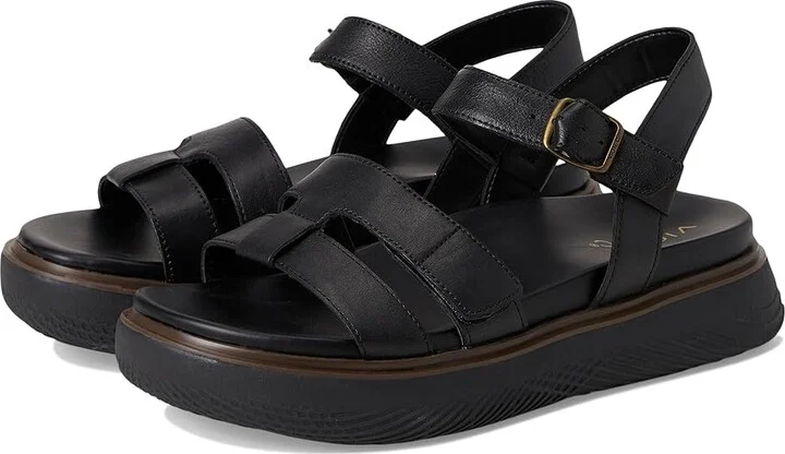 VIONIC Solana Slingback Sandals Women's Wedge Shoes Black Leather : 8 M