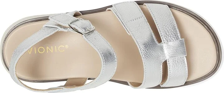 VIONIC Solana Slingback Sandals Women's Wedge Shoes Silver Metallic : 8.5 M - Image 2