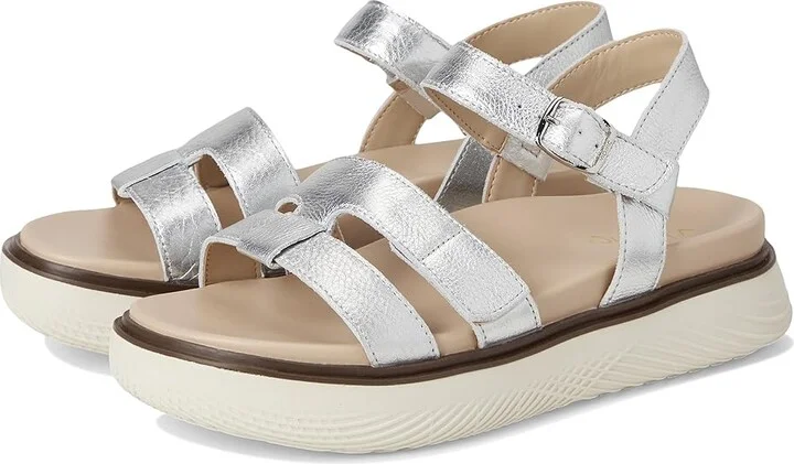 VIONIC Solana Slingback Sandals Women's Wedge Shoes Silver Metallic : 8.5 M