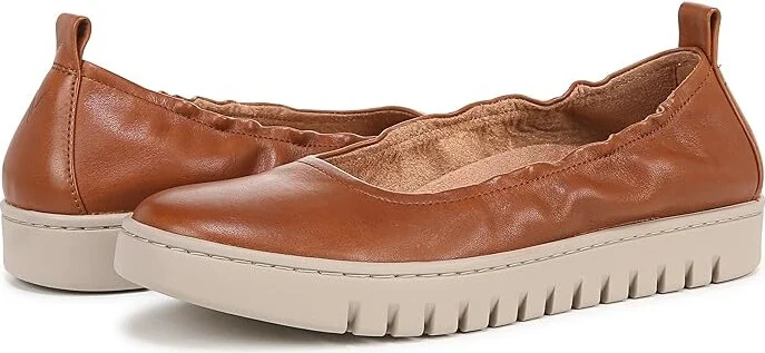 VIONIC Uptown Ballet Slip-ons Women's Flat Shoes Tan Brown Leather : 11 M