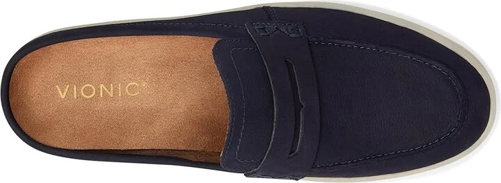 VIONIC Uptown Mule 2 Women's Flat Shoes Navy : 8.5 W, Leather - Image 2