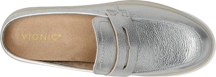 VIONIC Uptown Mule 2 Women's Flat Shoes Silver : 9.5 W, Leather - Image 2