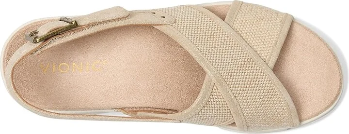 VIONIC Uptown Sonoma Women's Wedge Shoes Beige Canvas : 6 W, Leather - Image 2