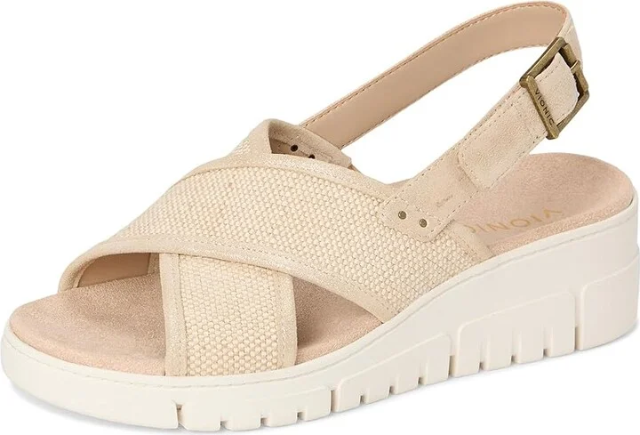 VIONIC Uptown Sonoma Women's Wedge Shoes Beige Canvas : 6 W, Leather - Image 5