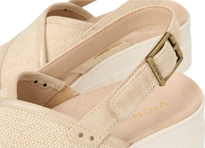 VIONIC Uptown Sonoma Women's Wedge Shoes Beige Canvas : 6 W, Leather - Image 7