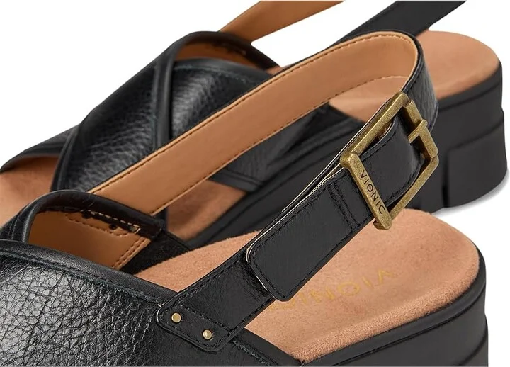 VIONIC Uptown Sonoma Women's Wedge Shoes Black Leather : 5 W - Image 7