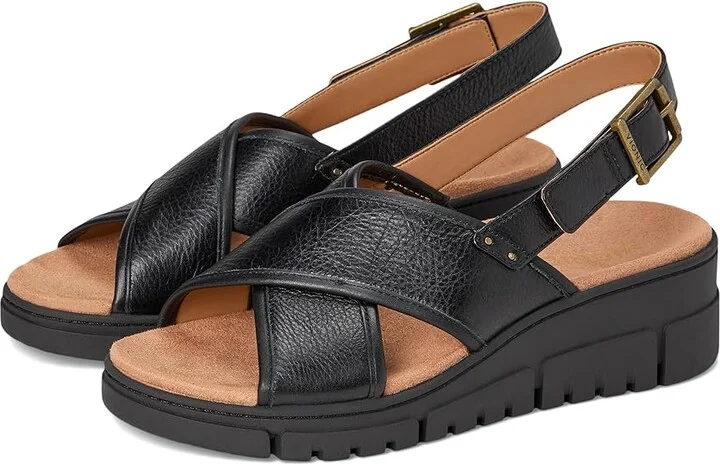 VIONIC Uptown Sonoma Women's Wedge Shoes Black Leather : 5 W