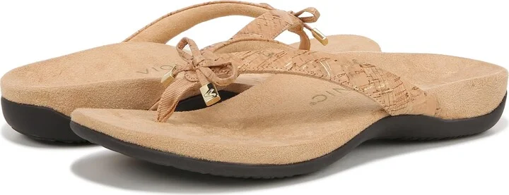 Vionic Women's Rest Bella II Toepost Sandal - Ladies Flip Flop with Concealed Orthotic Arch Support Gold Cork 9.5 Medium US