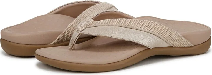 Vionic Womens Shore Thong Sandals - Beige gold leather / canvas - Image 2