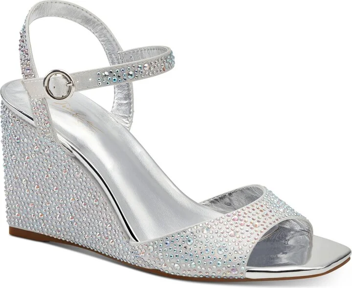Vira Womens Rhinestone Ankle Strap Wedge Heels