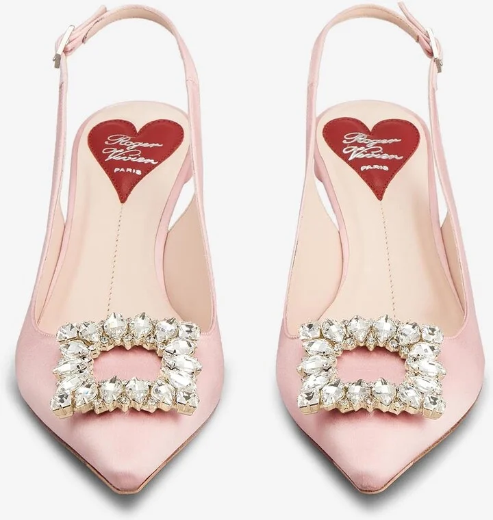Virgule 55 Crystal Buckle Slingback Pumps in Satin - Image 2