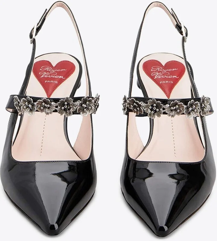 Virgule 55 Flower Slingback Pumps in Patent Leather - Image 2