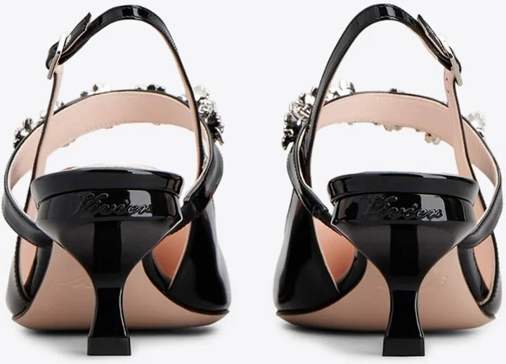 Virgule 55 Flower Slingback Pumps in Patent Leather - Image 3