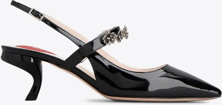 Virgule 55 Flower Slingback Pumps in Patent Leather