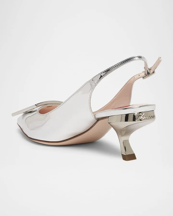 Virgule Metallic Buckle Slingback Pumps - Image 2