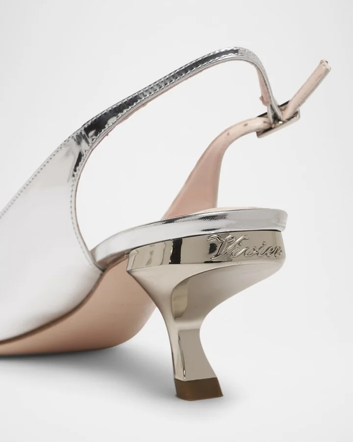 Virgule Metallic Buckle Slingback Pumps - Image 4