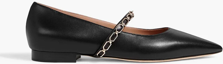 Virna chain-embellished leather Mary Jane flats
