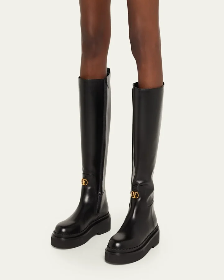 Vitello Brass VLogo Leather Knee-High Boots - Image 2