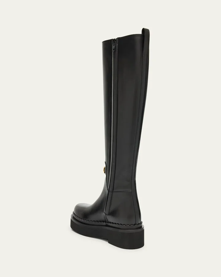 Vitello Brass VLogo Leather Knee-High Boots - Image 4